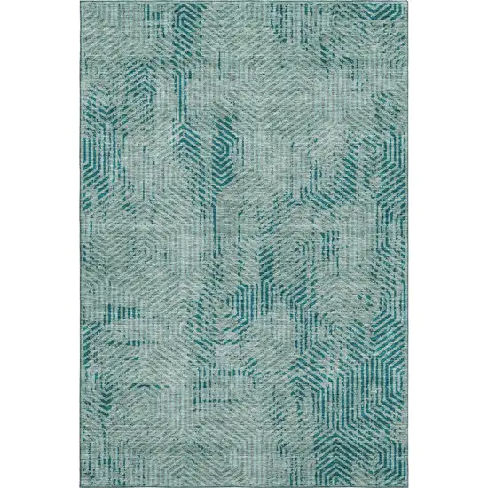 Teal And Gray Geometric Washable Area Rug With UV Protection Photo 1