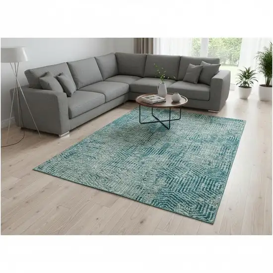 Teal And Gray Geometric Washable Area Rug With UV Protection Photo 2