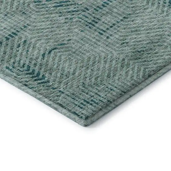 Teal And Gray Geometric Washable Area Rug With UV Protection Photo 8