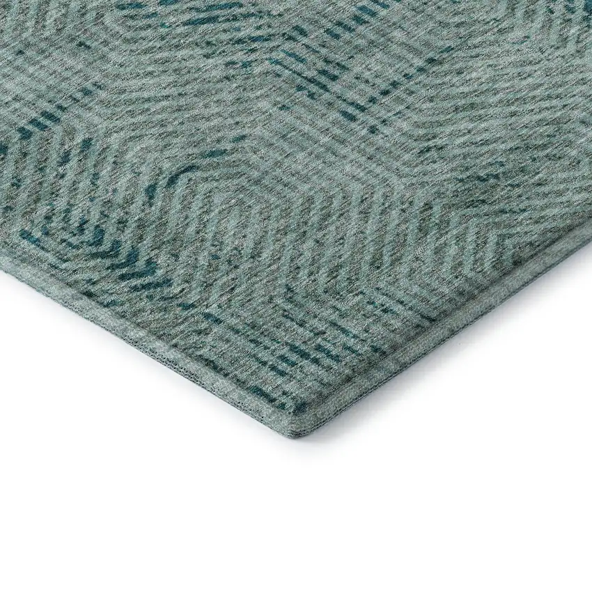 Teal And Gray Geometric Washable Area Rug With UV Protection Photo 8