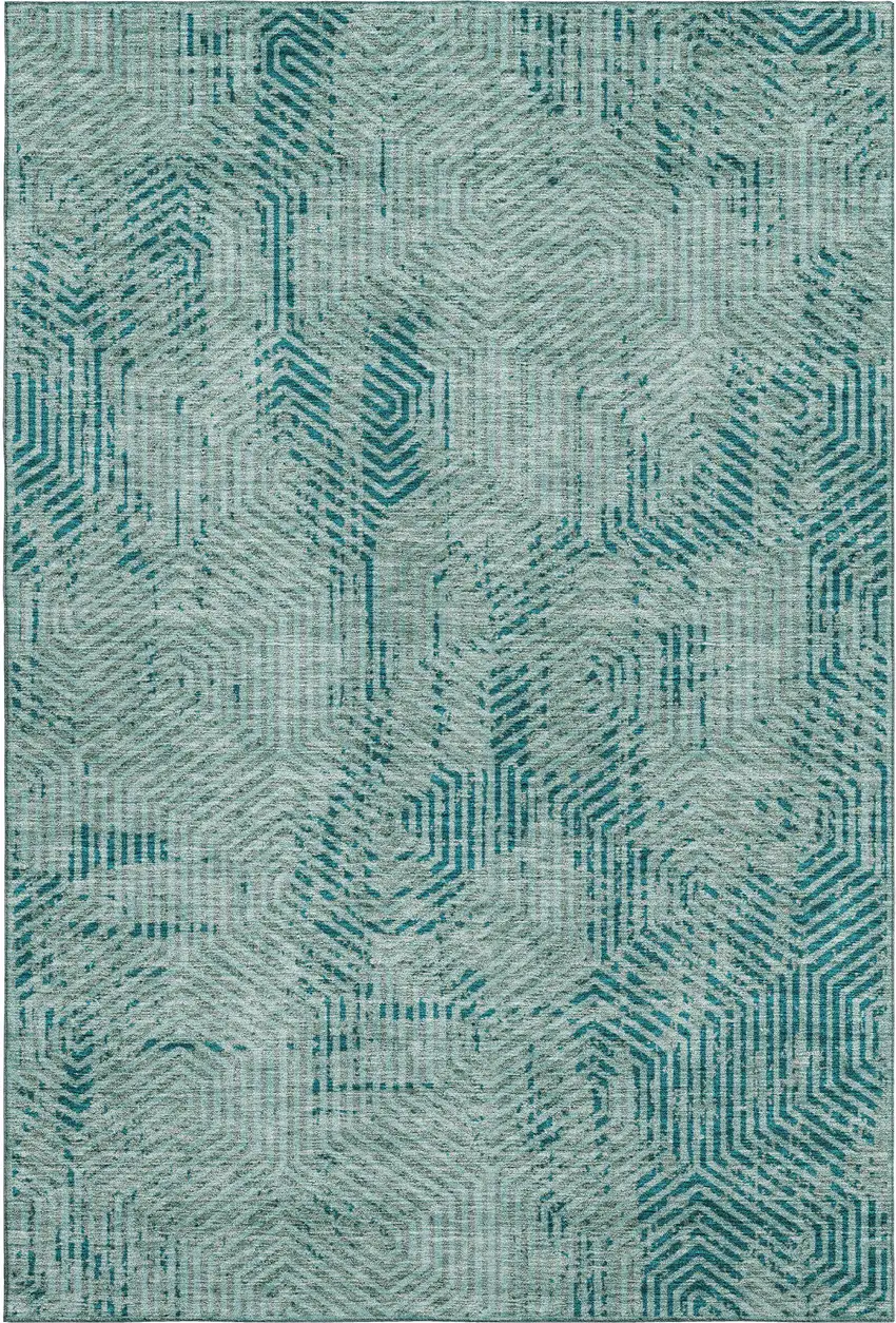 Teal And Gray Geometric Washable Area Rug With UV Protection Photo 1