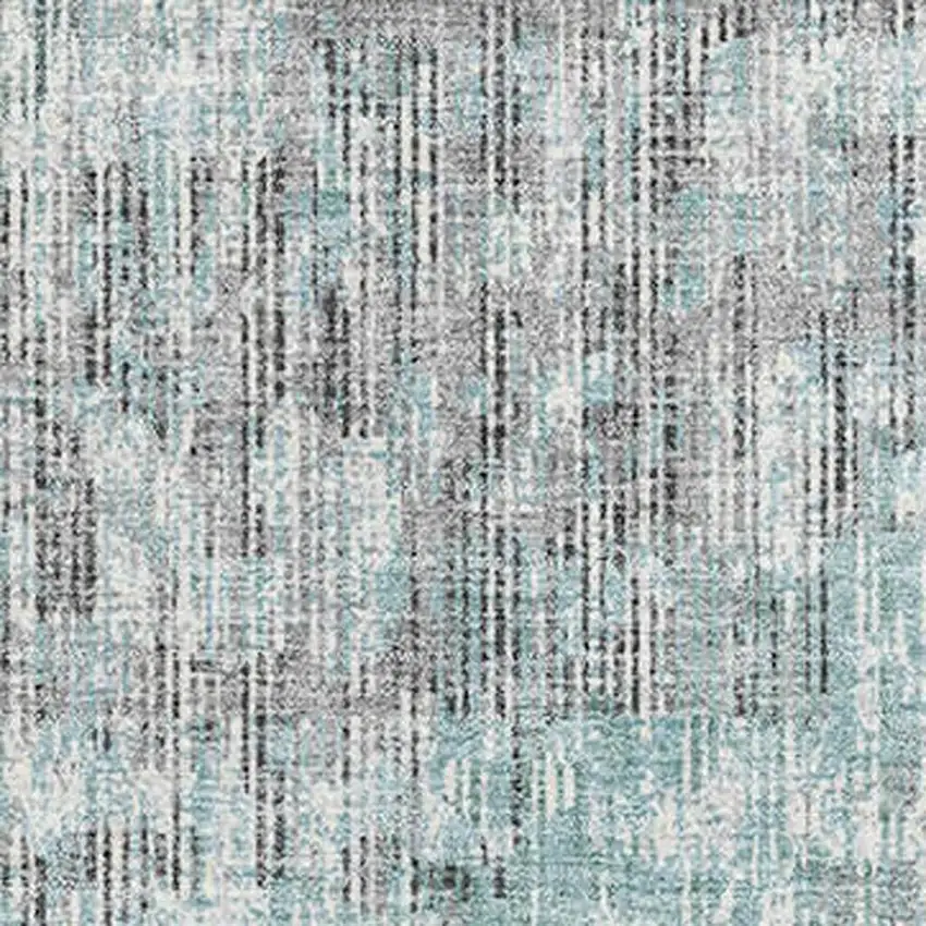 Teal And Gray Geometric Washable Area Rug With UV Protection Photo 3