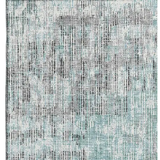 Teal And Gray Geometric Washable Area Rug With UV Protection Photo 4