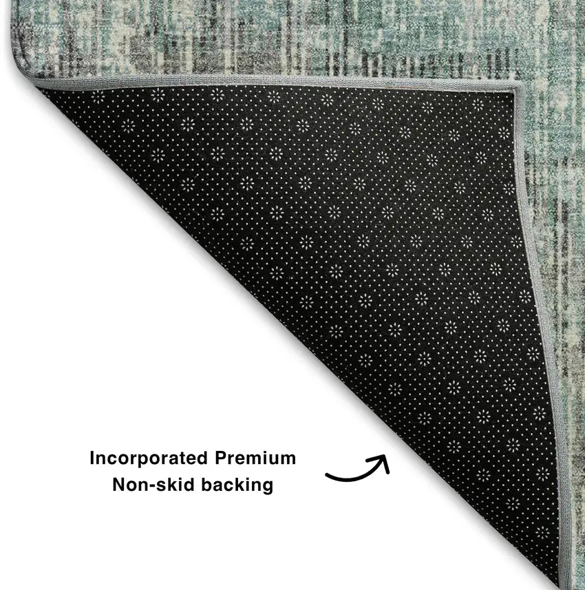 Teal And Gray Geometric Washable Area Rug With UV Protection Photo 7