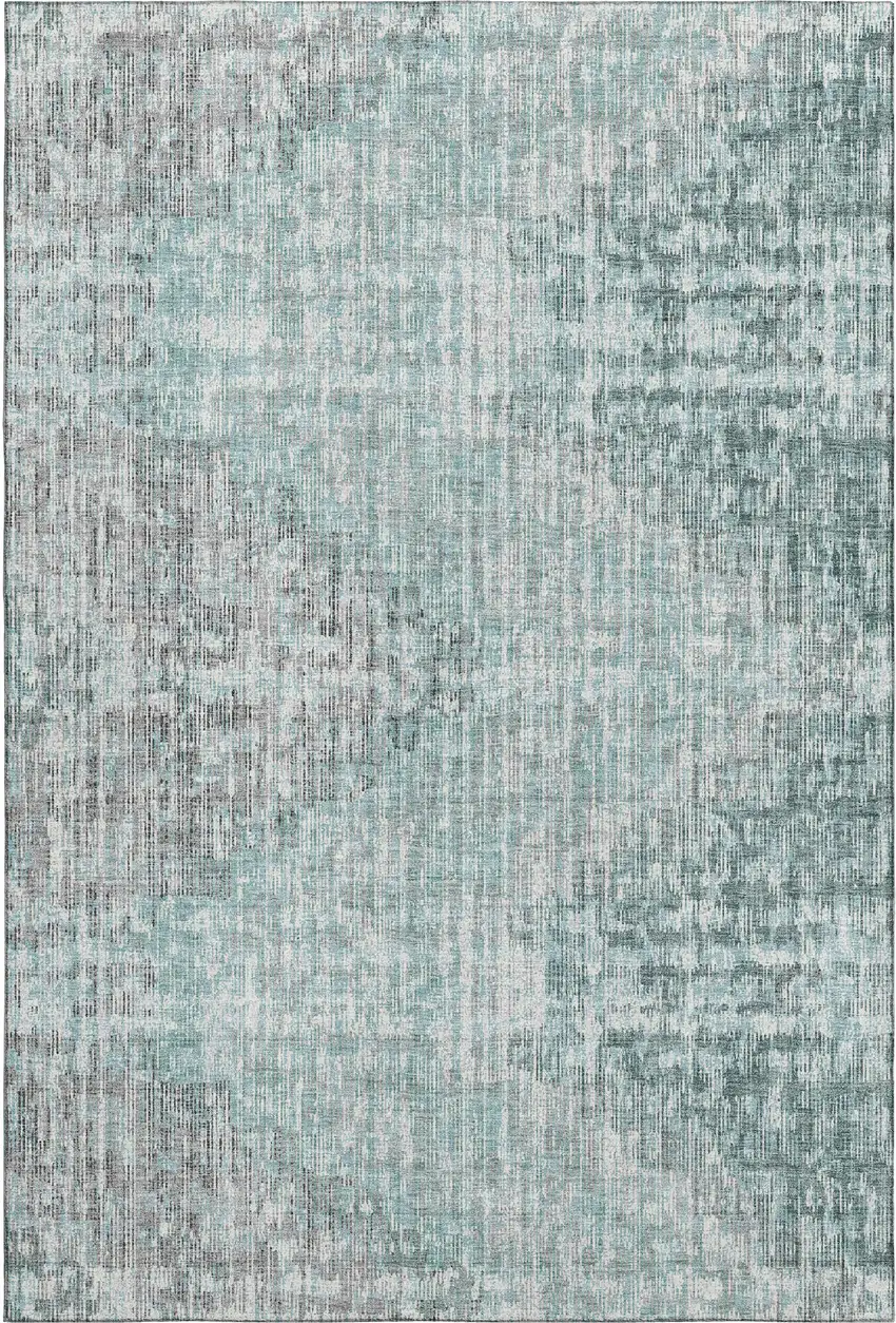 Teal And Gray Geometric Washable Area Rug With UV Protection Photo 1