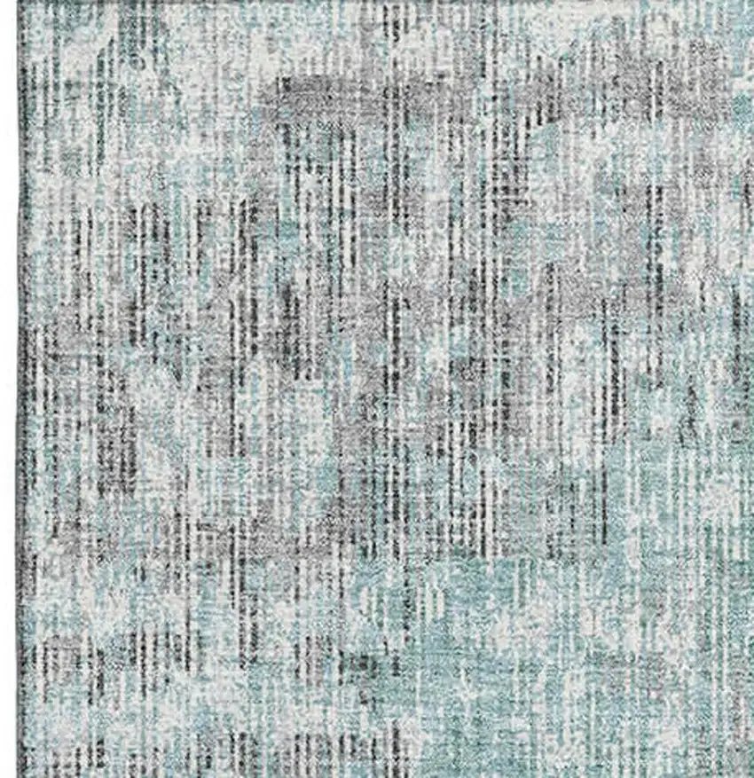 Teal And Gray Geometric Washable Area Rug With UV Protection Photo 4