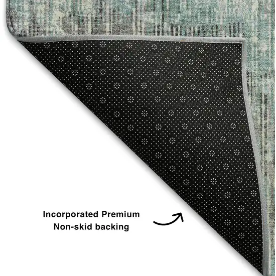 Teal And Gray Geometric Washable Area Rug With UV Protection Photo 7