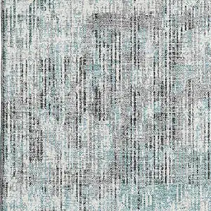 Photo of Teal And Gray Geometric Washable Area Rug With UV Protection