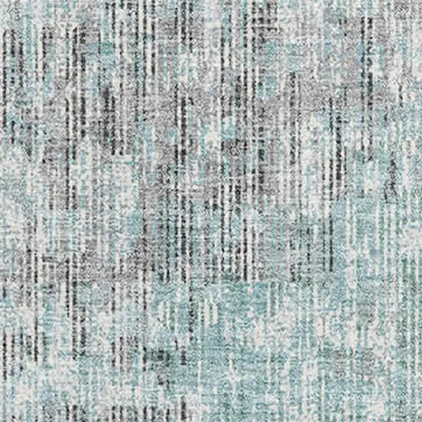 Teal And Gray Geometric Washable Area Rug With UV Protection Photo 3