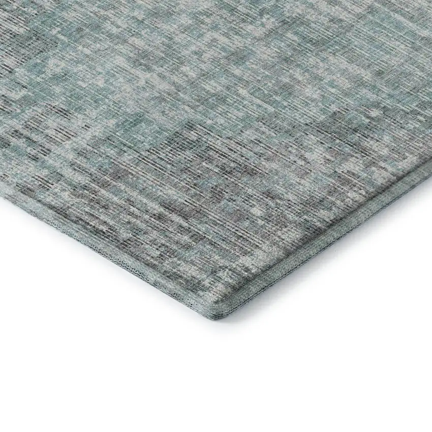 Teal And Gray Geometric Washable Area Rug With UV Protection Photo 8