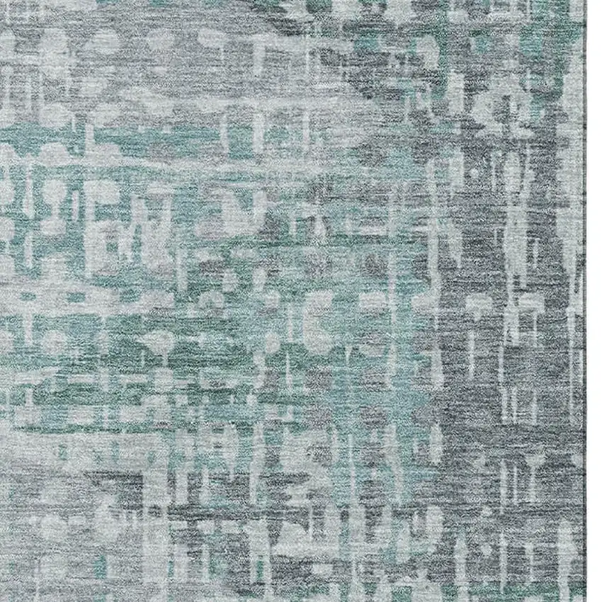 Teal And Gray Geometric Washable Area Rug With UV Protection Photo 3