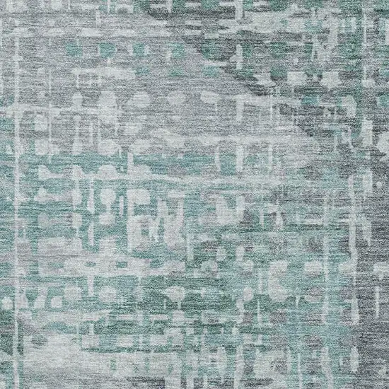 Teal And Gray Geometric Washable Area Rug With UV Protection Photo 7