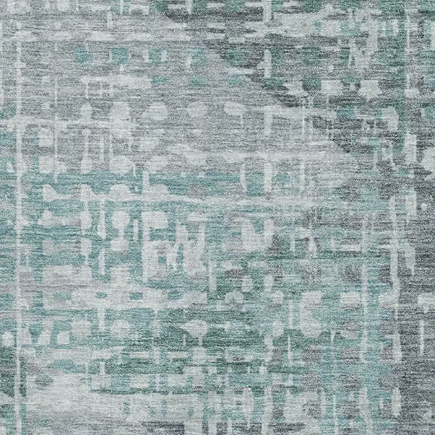 Teal And Gray Geometric Washable Area Rug With UV Protection Photo 7