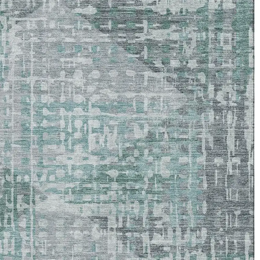 Teal And Gray Geometric Washable Area Rug With UV Protection Photo 4