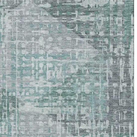 Teal And Gray Geometric Washable Area Rug With UV Protection Photo 8
