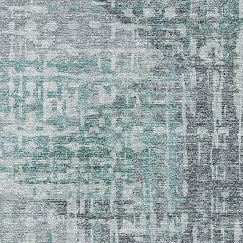 Teal And Gray Geometric Washable Area Rug With UV Protection Photo 7