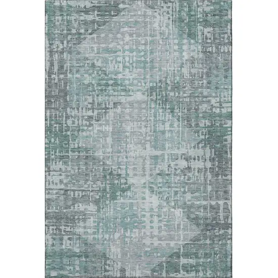 Teal And Gray Geometric Washable Area Rug With UV Protection Photo 4