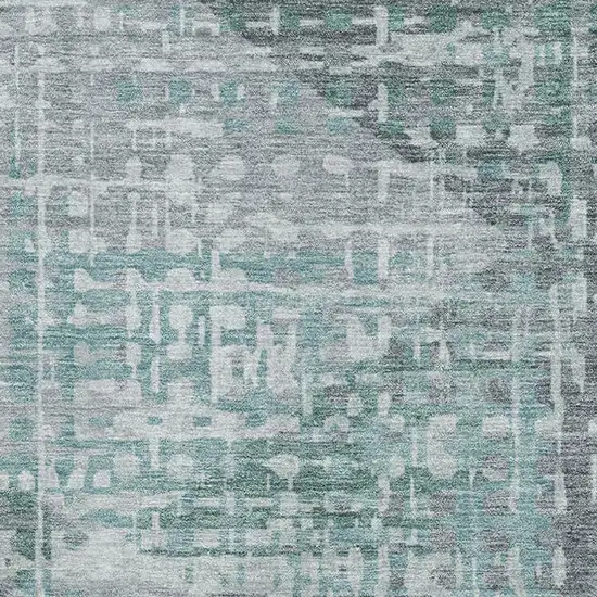 Teal And Gray Geometric Washable Area Rug With UV Protection Photo 7
