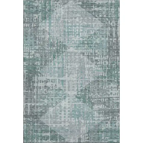 Teal And Gray Geometric Washable Area Rug With UV Protection Photo 1