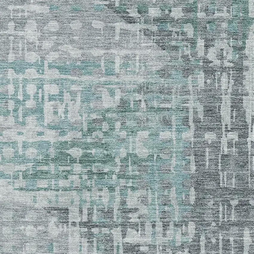 Teal And Gray Geometric Washable Area Rug With UV Protection Photo 7