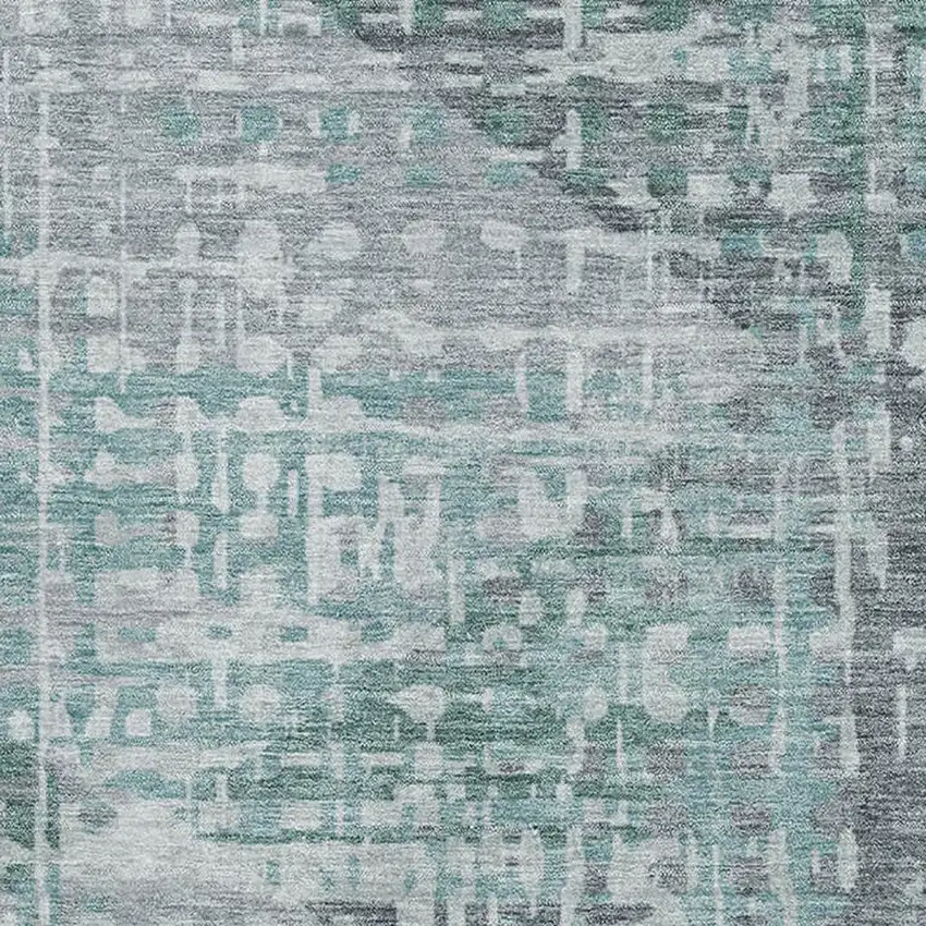 Teal And Gray Geometric Washable Area Rug With UV Protection Photo 3
