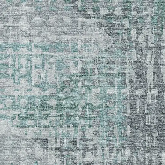 Teal And Gray Geometric Washable Area Rug With UV Protection Photo 3