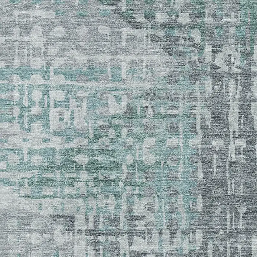 Teal And Gray Geometric Washable Area Rug With UV Protection Photo 3