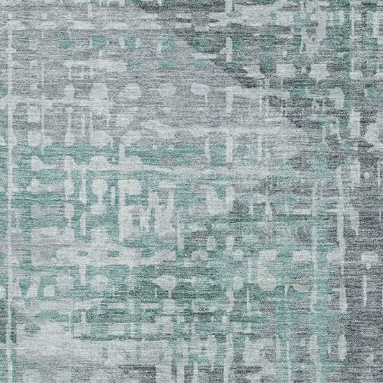 Teal And Gray Geometric Washable Area Rug With UV Protection Photo 7