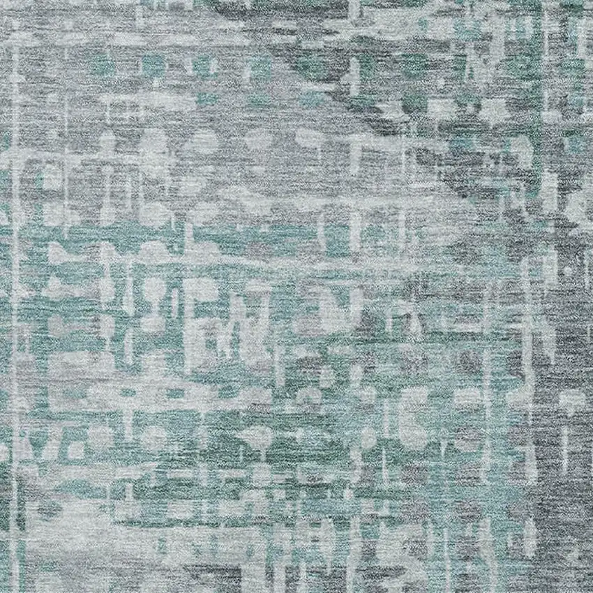 Teal And Gray Geometric Washable Area Rug With UV Protection Photo 7