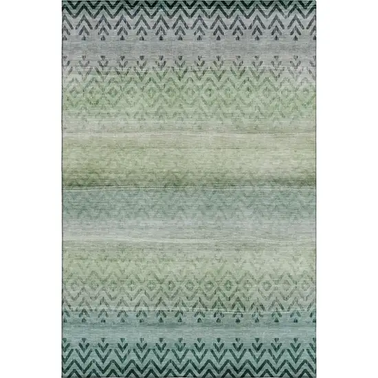 Teal And Gray Geometric Washable Area Rug With UV Protection Photo 1
