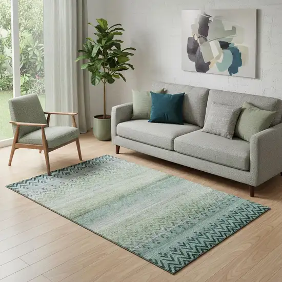 Teal And Gray Geometric Washable Area Rug With UV Protection Photo 2