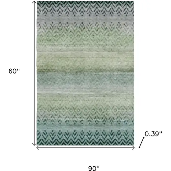 Teal And Gray Geometric Washable Area Rug With UV Protection Photo 8