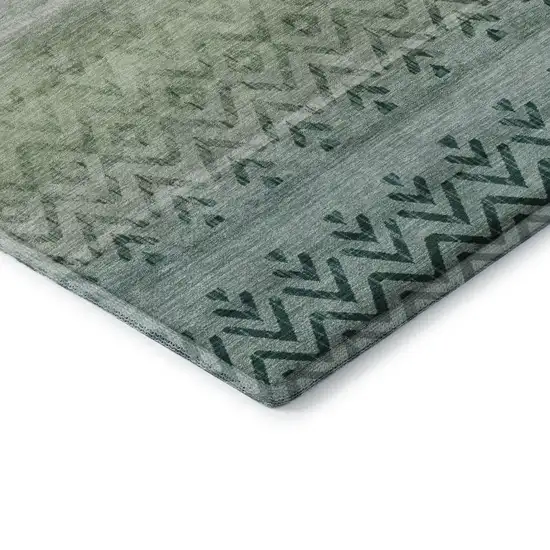 Teal And Gray Geometric Washable Area Rug With UV Protection Photo 6