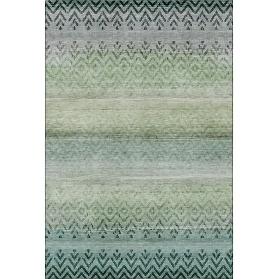 Teal And Gray Geometric Washable Area Rug With UV Protection Photo 3