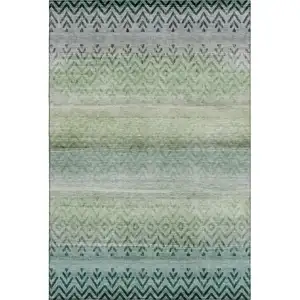 Photo of Teal And Gray Geometric Washable Area Rug With UV Protection
