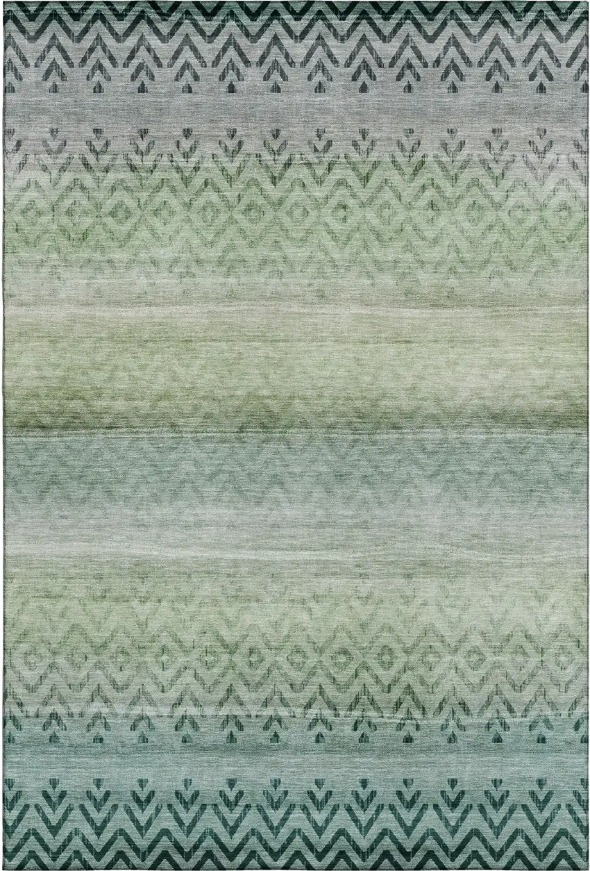 Teal And Gray Geometric Washable Area Rug With UV Protection Photo 1