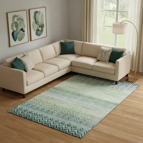 Teal And Gray Geometric Washable Area Rug With UV Protection Photo 2