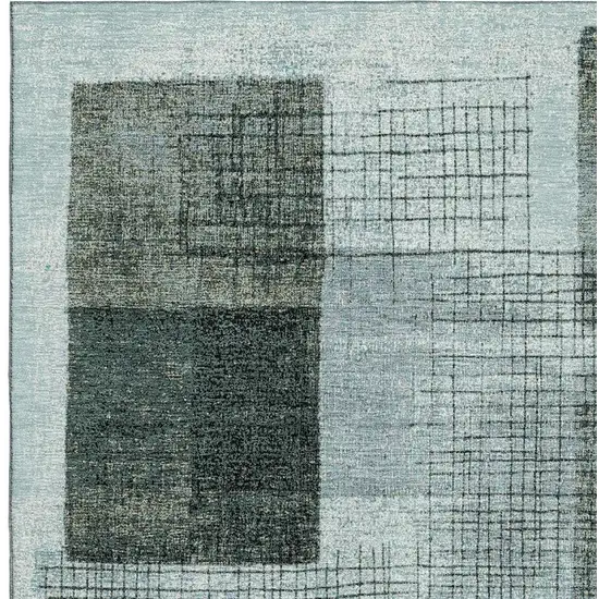 Teal And Gray Geometric Washable Area Rug With UV Protection Photo 3