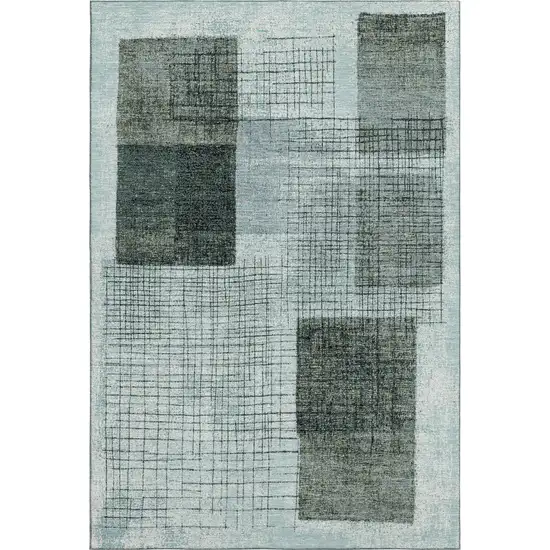 Teal And Gray Geometric Washable Area Rug With UV Protection Photo 1