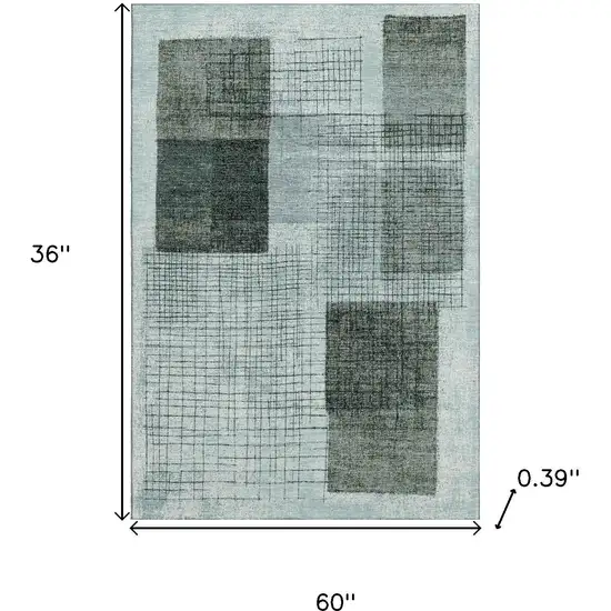 Teal And Gray Geometric Washable Area Rug With UV Protection Photo 9