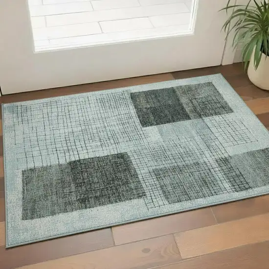 Teal And Gray Geometric Washable Area Rug With UV Protection Photo 2