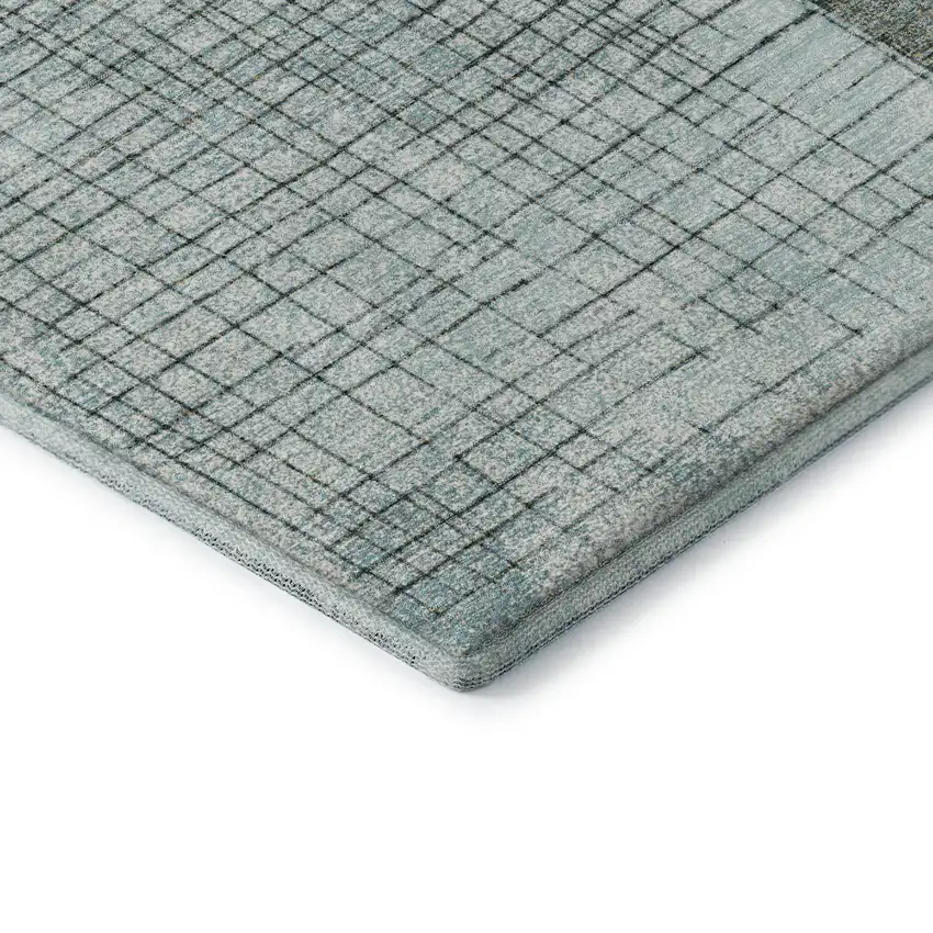 Teal And Gray Geometric Washable Area Rug With UV Protection Photo 7