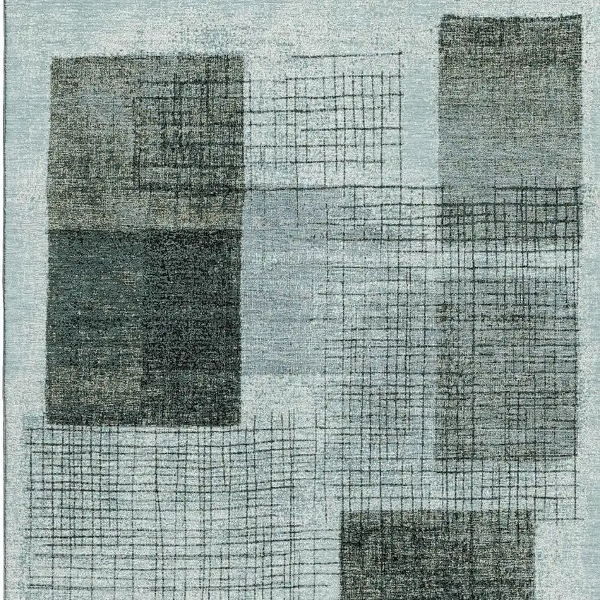 Teal And Gray Geometric Washable Area Rug With UV Protection Photo 4