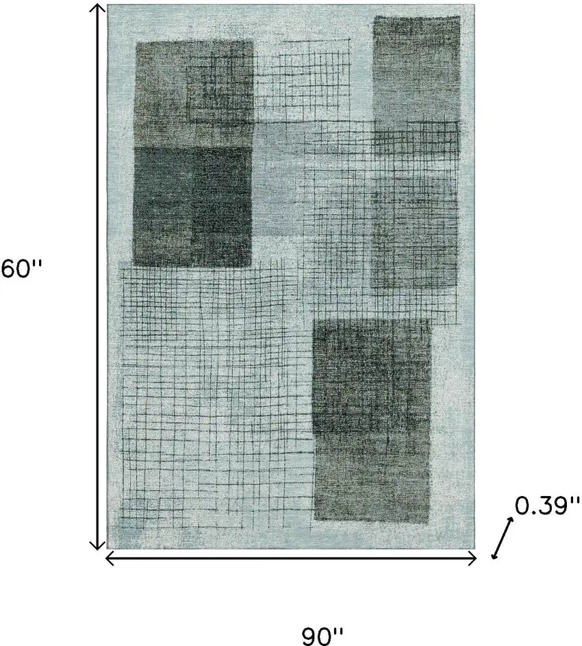 Teal And Gray Geometric Washable Area Rug With UV Protection Photo 9