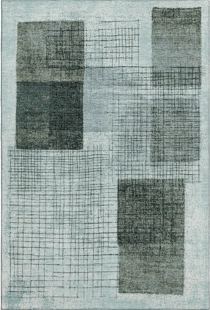 Teal And Gray Geometric Washable Area Rug With UV Protection Photo 1