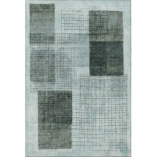 Teal And Gray Geometric Washable Area Rug With UV Protection Photo 4