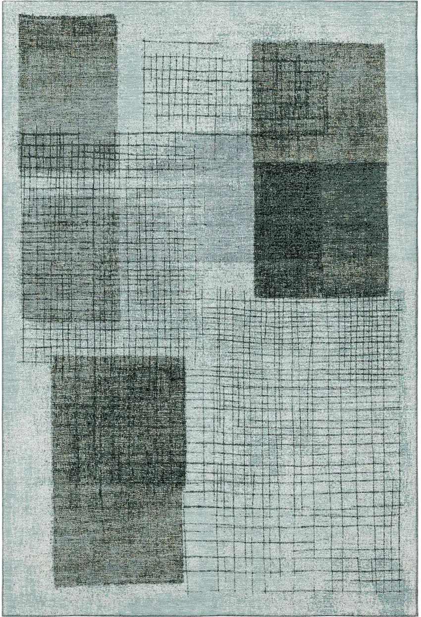 Teal And Gray Geometric Washable Area Rug With UV Protection Photo 4