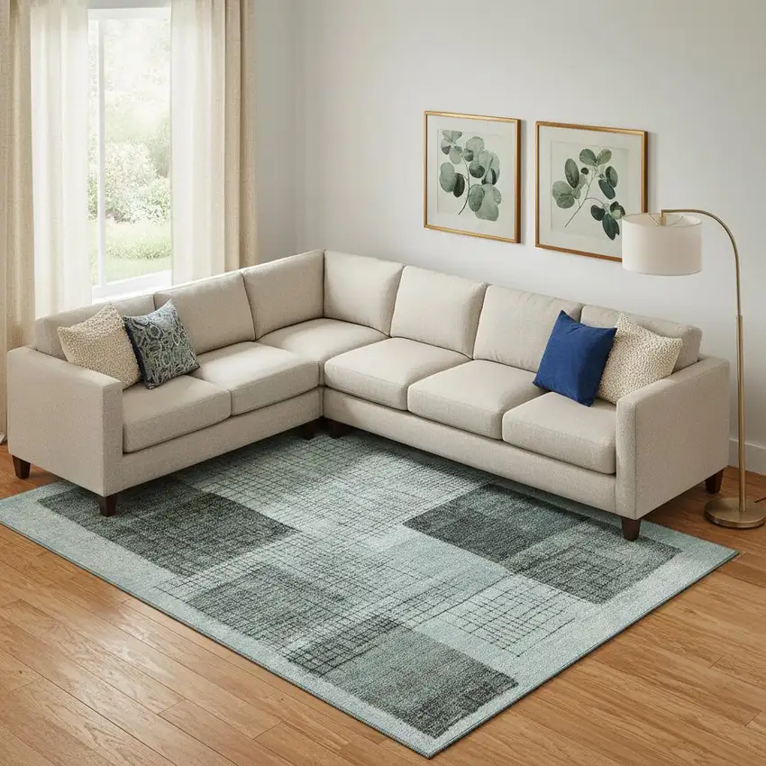 Teal And Gray Geometric Washable Area Rug With UV Protection Photo 2