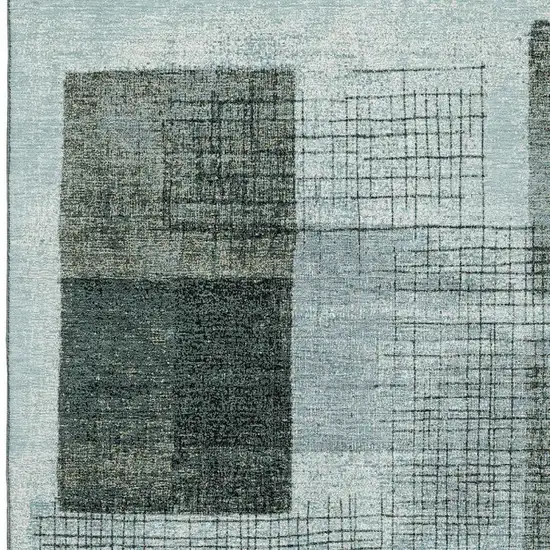 Teal And Gray Geometric Washable Area Rug With UV Protection Photo 3