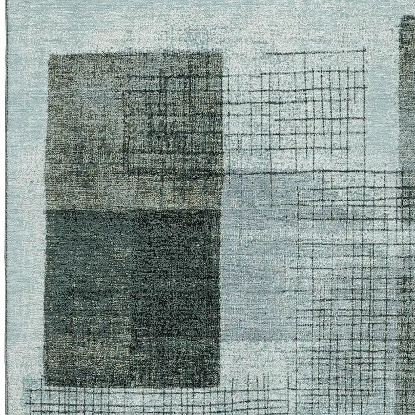 Teal And Gray Geometric Washable Area Rug With UV Protection Photo 3